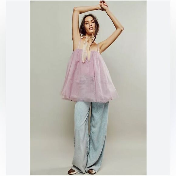 Free People Let’s Talk Tutu Bodysuit Dress Lite Pink / Lavender Hue size Medium - Picture 4 of 9